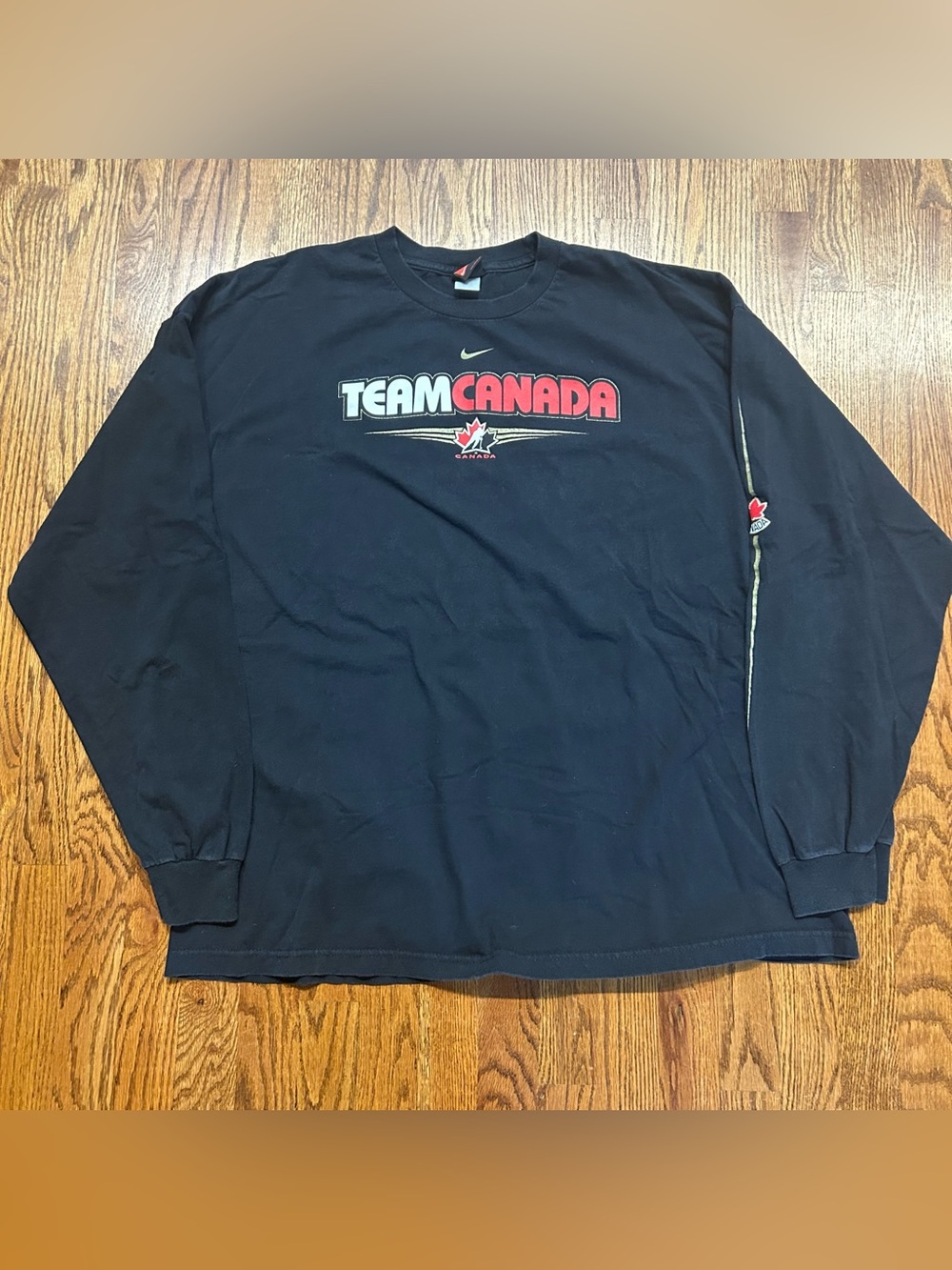 Vintage Team Canada Hockey Nike Center Swoosh Long Sleeve Shirt Men's XXL Black